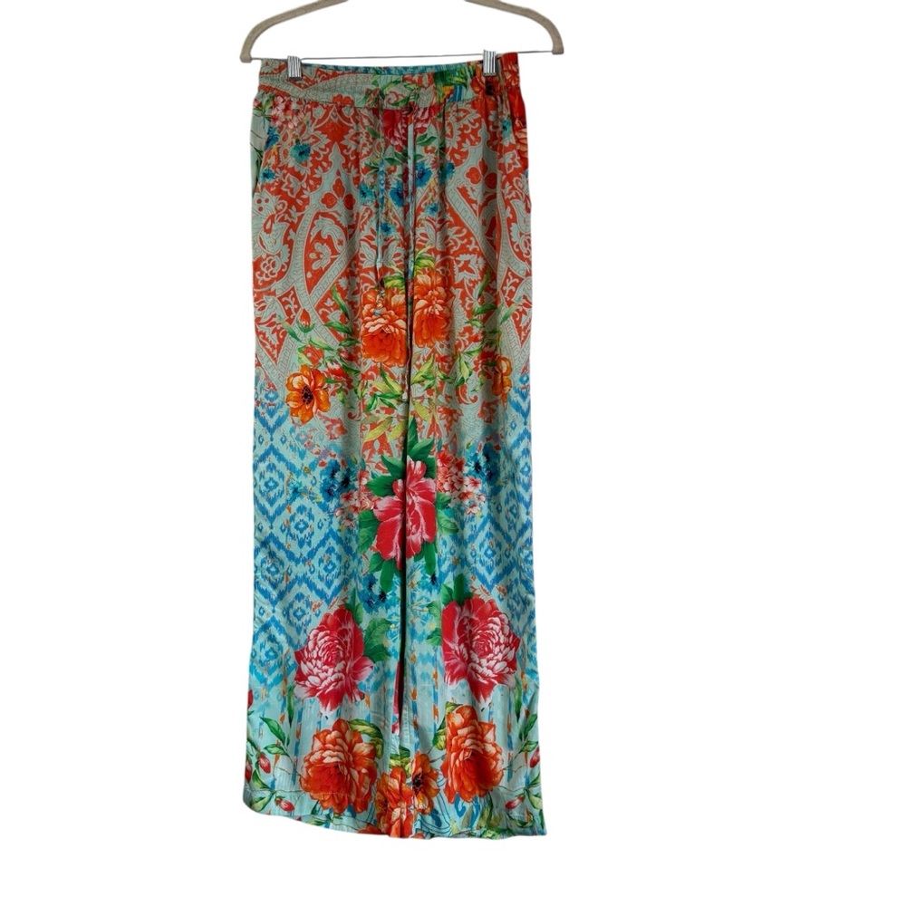 Feathers By Tolani Rosaleen Orange Blue Resort Wear Pants with Drawstring Sz S